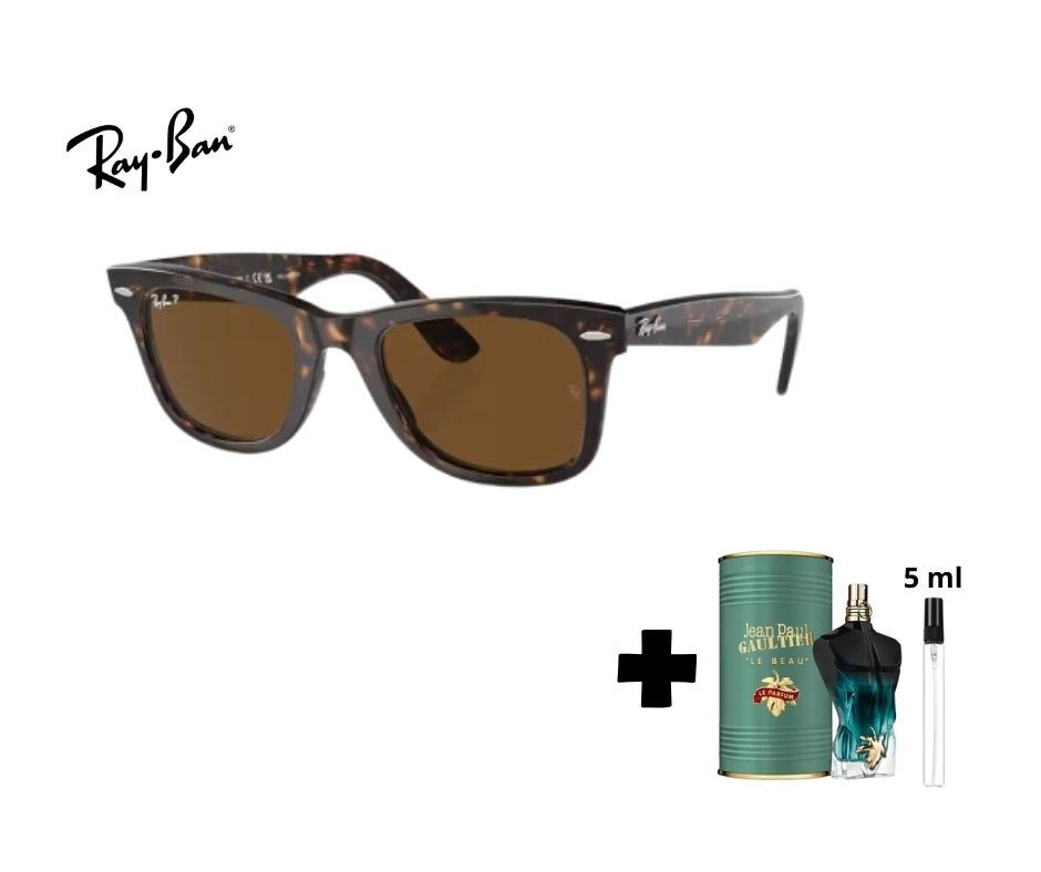 PACK DUO Lentes Wayfarer RB2140 Polarizado marrón + Decants Perfume Le Beau Le Parfum Jean Paul Gaultier 5ml