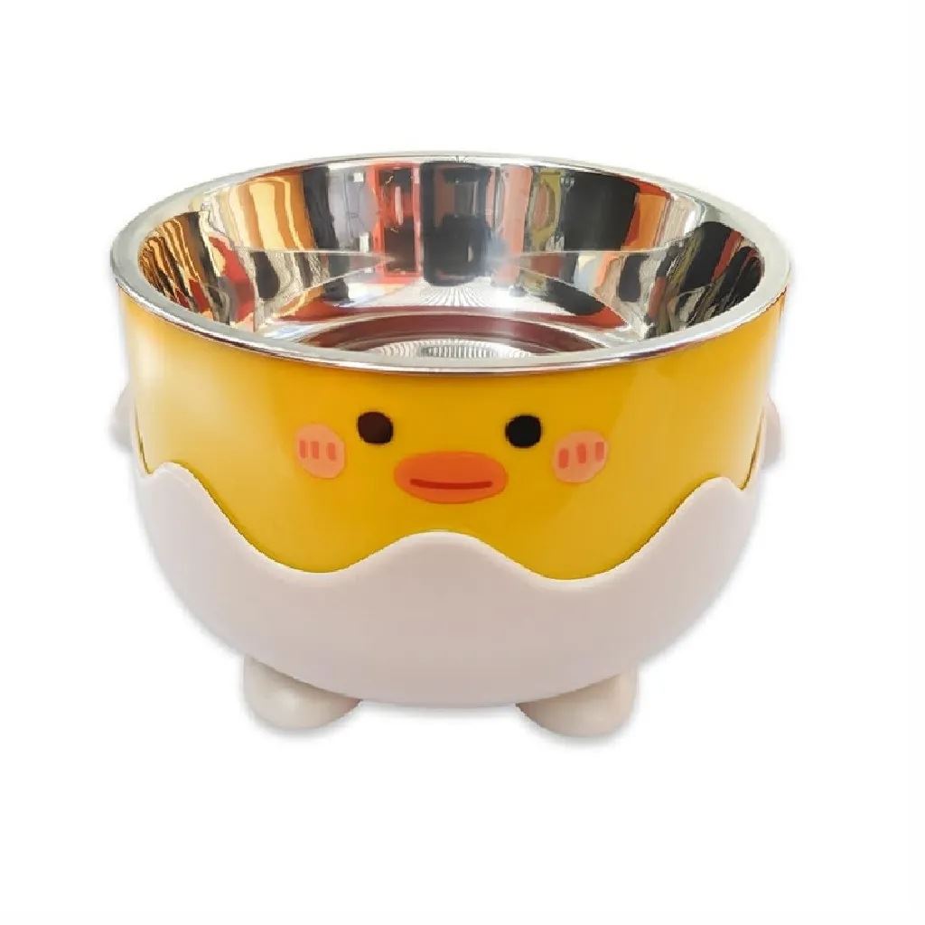 Plato Huevito De Acero Inoxidable Con Patitas Para Mascotas Perros Y Gatos Color Amarillo