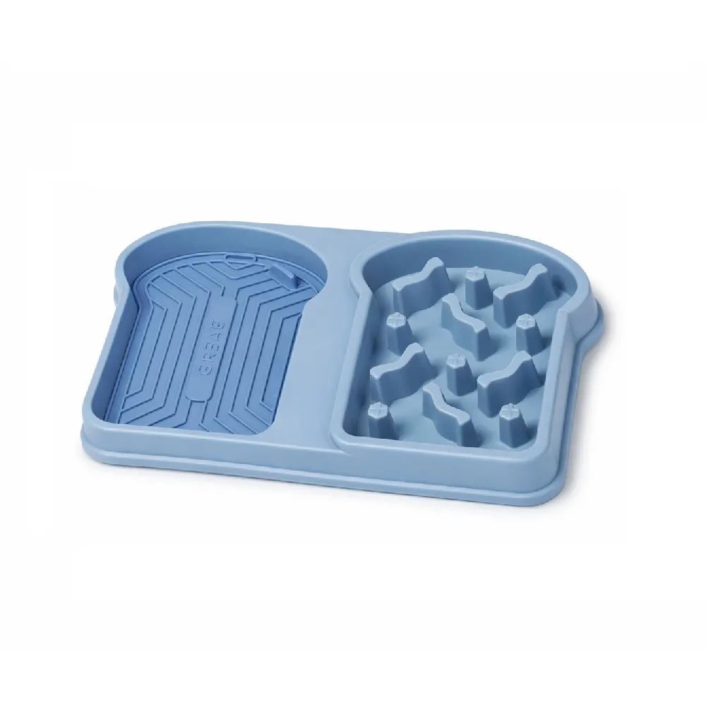 Plato doble antiasfixia antiestrés para mascotas perros y gatos Celeste