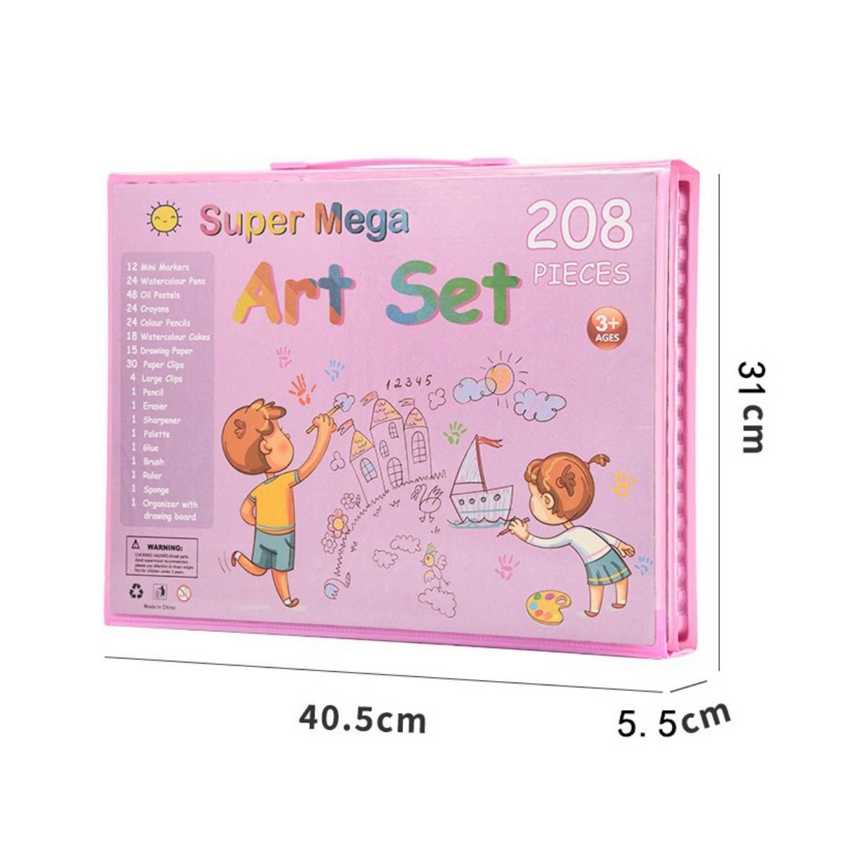 Mega Set de arte y Dibujo 208 Pzs para Niños Rosa