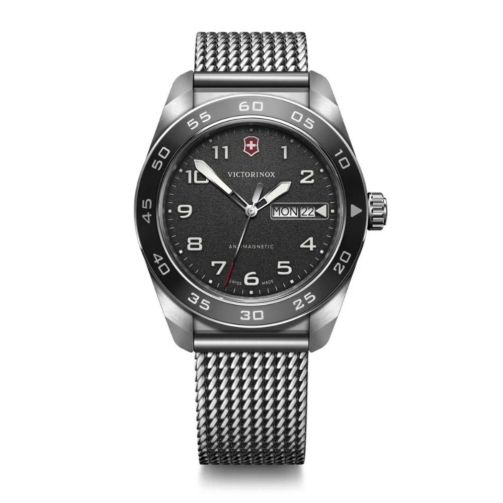 Reloj Black Swiss Army Quartz, correa de acero inoxidable, Victorinox