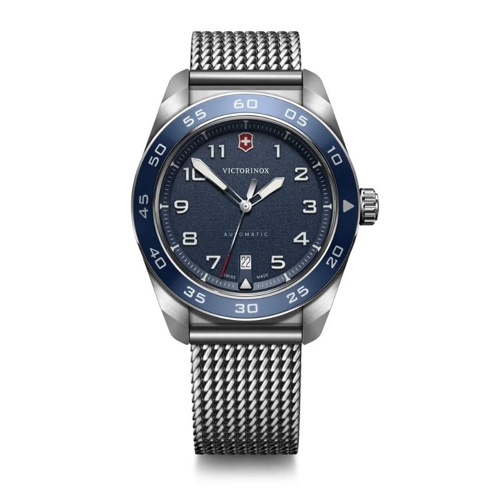 Reloj Swiss Army Automatic, correa de acero inoxidable, dial azul, Victorinox
