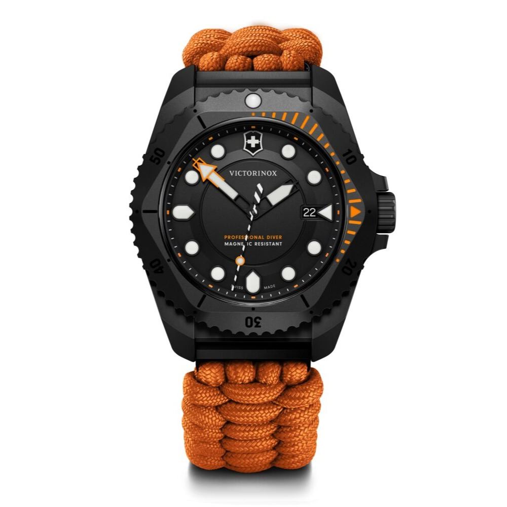 Reloj Dive Pro Quartz 43 Correa Paracord Naranja Dial Negro Victorinox