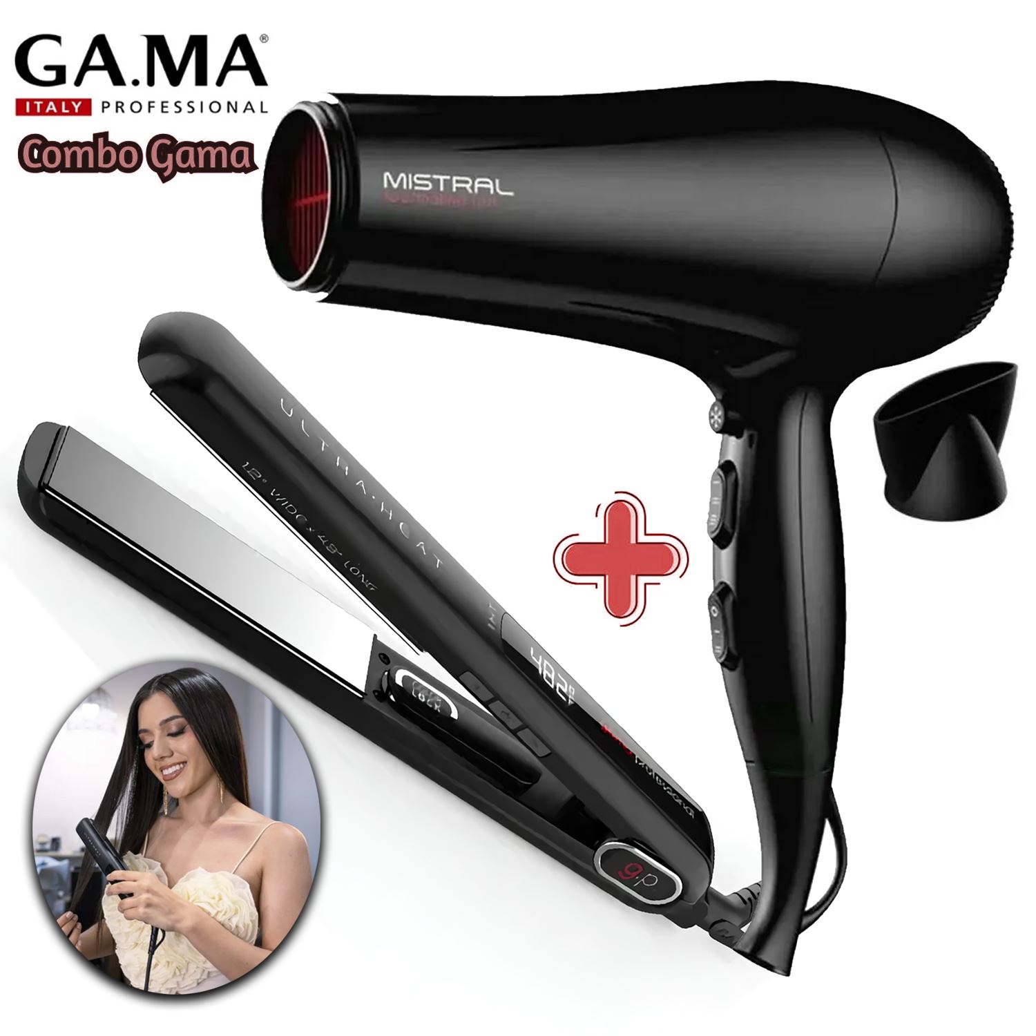 Combo GAMA Secadora de Cabello Mistral Tourmaline 2464 +Plancha G-Evo Ultra Heat 1212