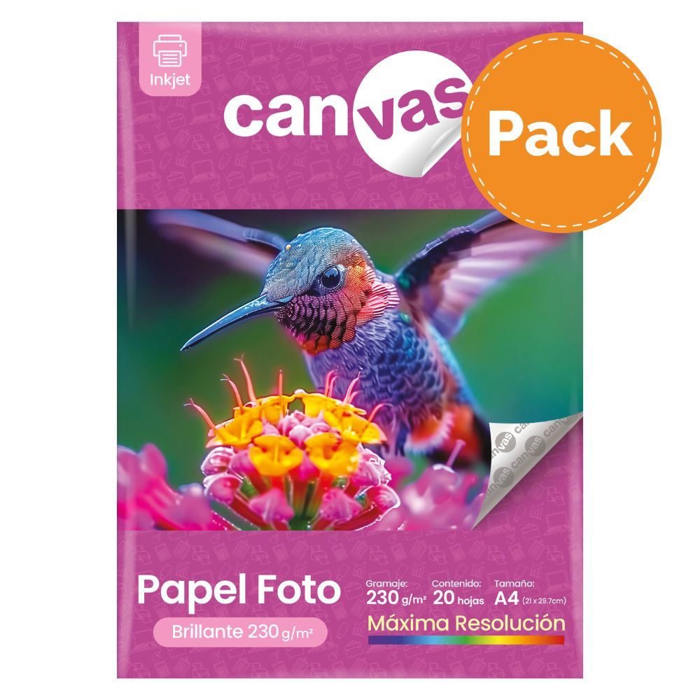Papel Foto Canvas Brillante 230g 20 Hojas A4 Pack x6
