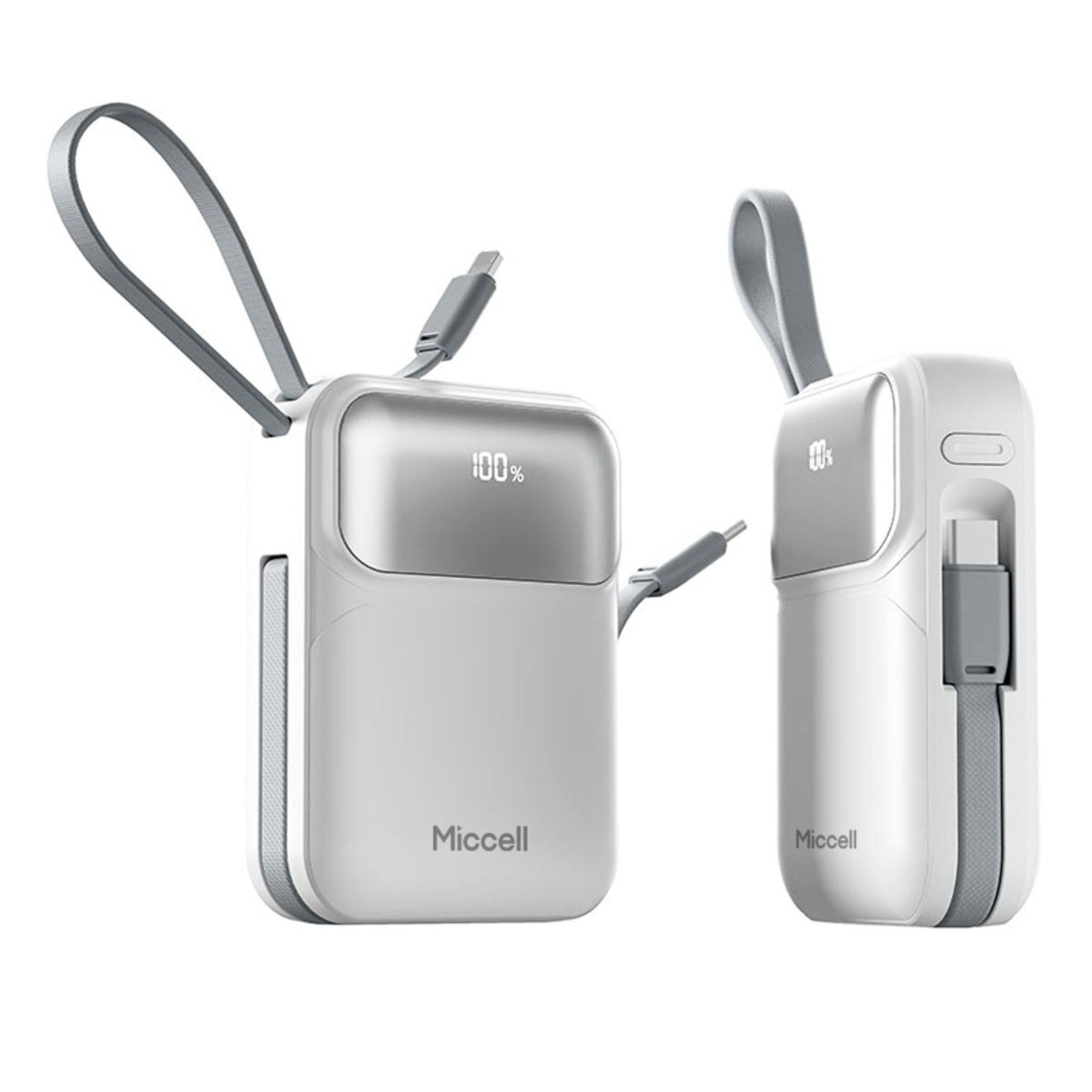 Miccell Power Bank 10000mAh PD 35W Impermeable con Cables Integrados y Pantalla LED