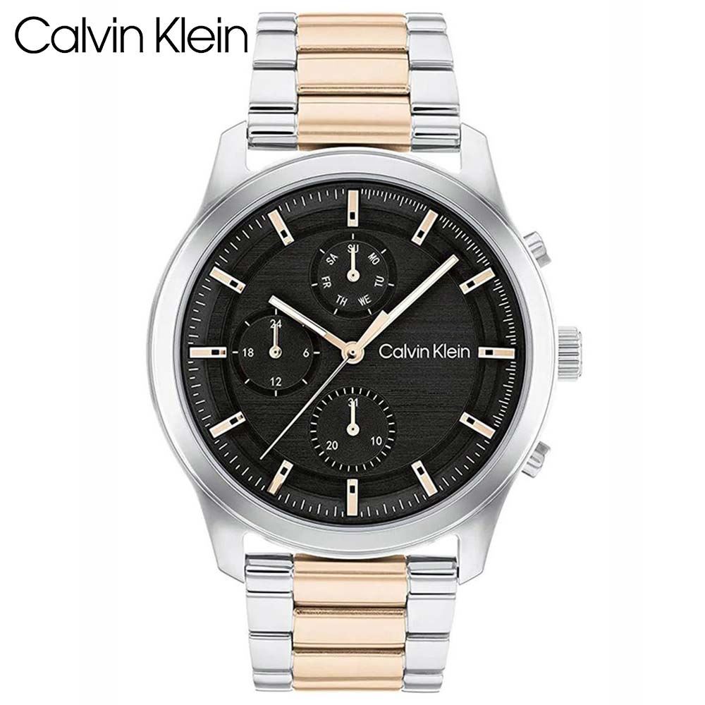 Reloj Calvin Klein 25200210  Multifuncional Acero Inoxidable Plateado Dorado Dial Negro