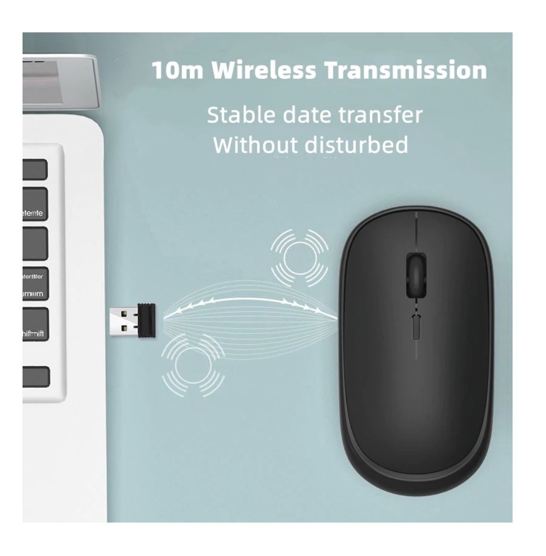 Mouse Recargable Dual Bluetooth + Wireless 2.4 GHz SLIM - NEGRO MATE