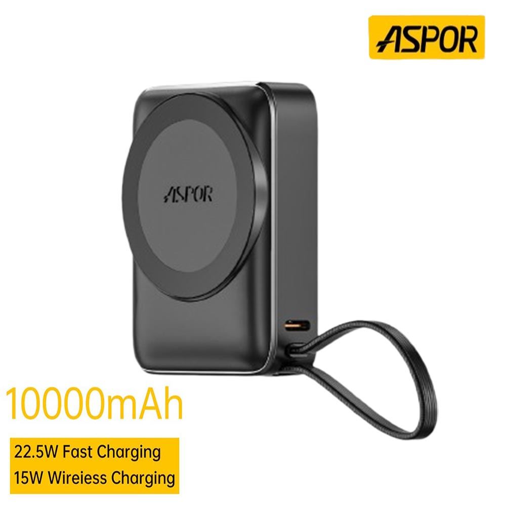 Batería Externa Portátil ASPOR 10 000 mAh Negro A313 Carga Rápida Inalámbrica