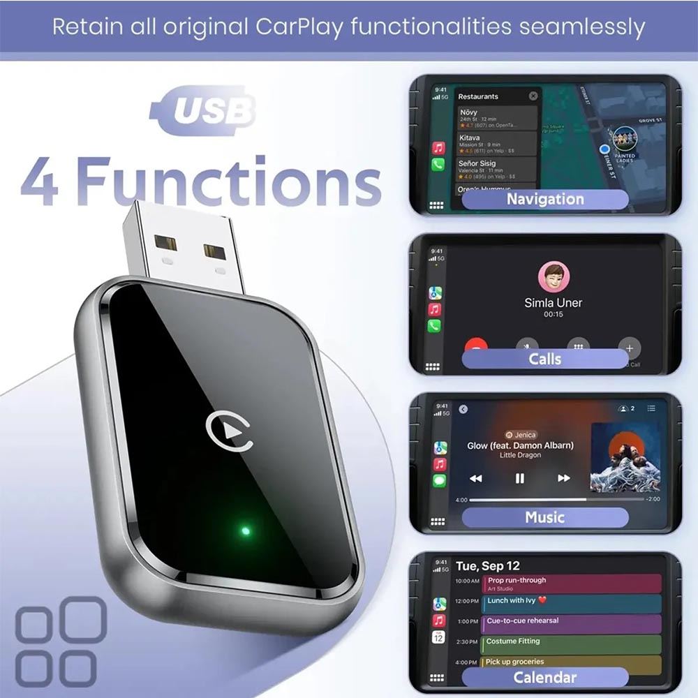 Adaptador Carplay Inalámbrico Q1J Bluetooth para Auto Compatible con Iphone y Android