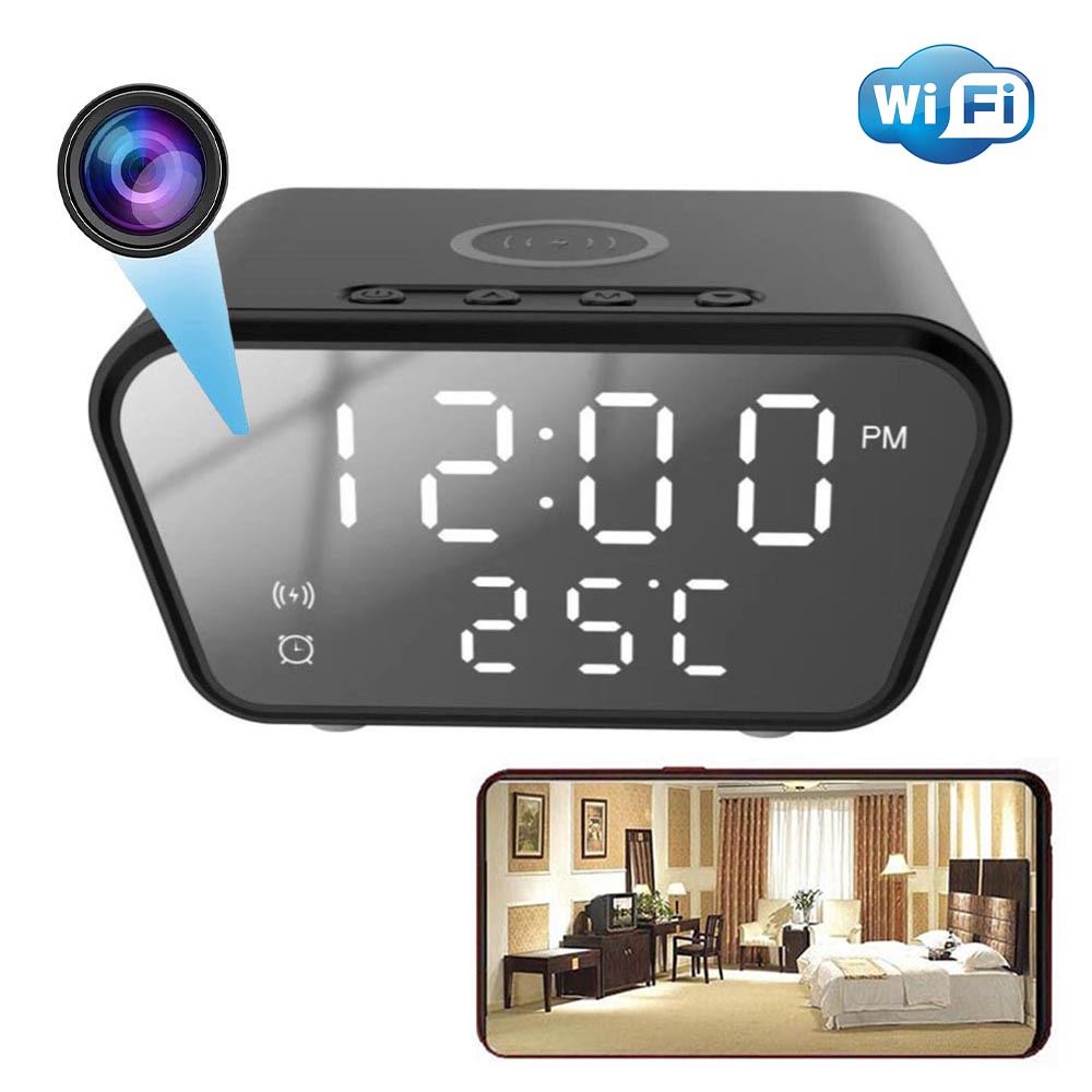 Cámara Espía Reloj Despertador WiFi Con Carga Inalámbrica, Transmisión en Tiempo Real y App Móvil