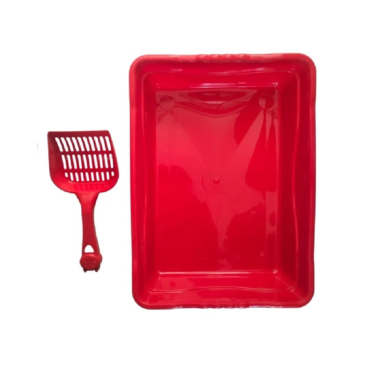 Bandeja sanitaria arenero de gato chico de plástico PVC color rojo con palita