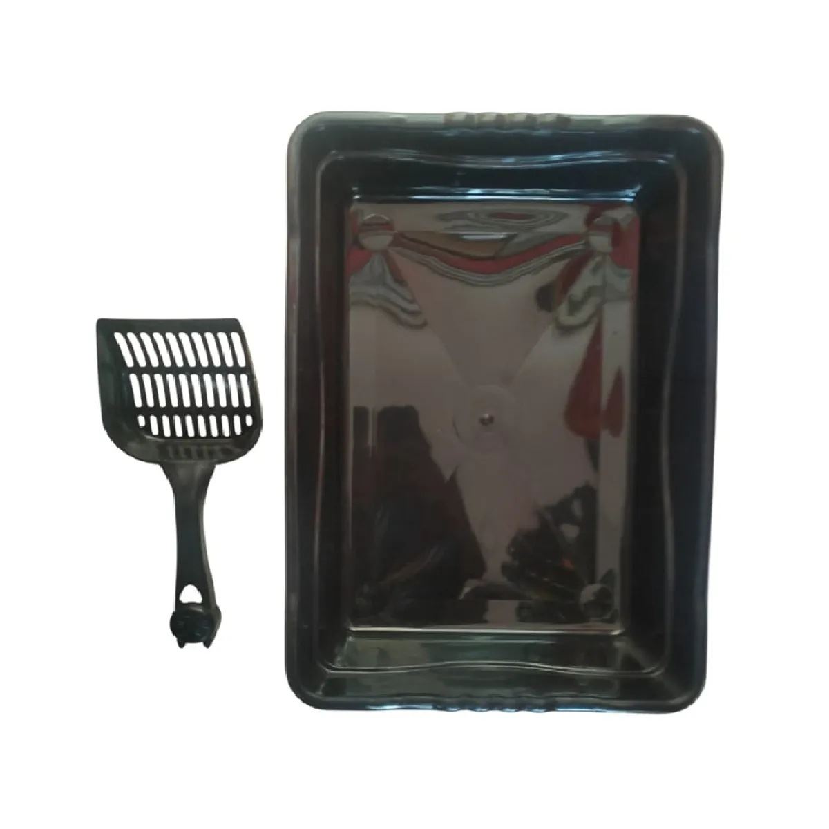 Bandeja sanitaria arenero de gato chico de plástico PVC color negro con palita