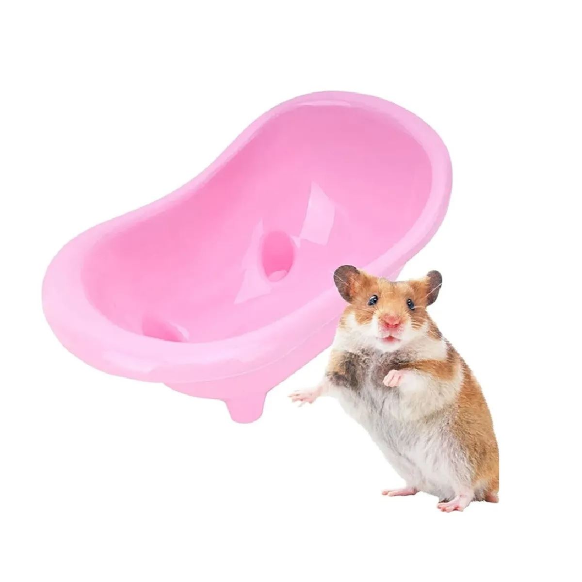 Arenero tipo tina de plástico para hamsters color rosado