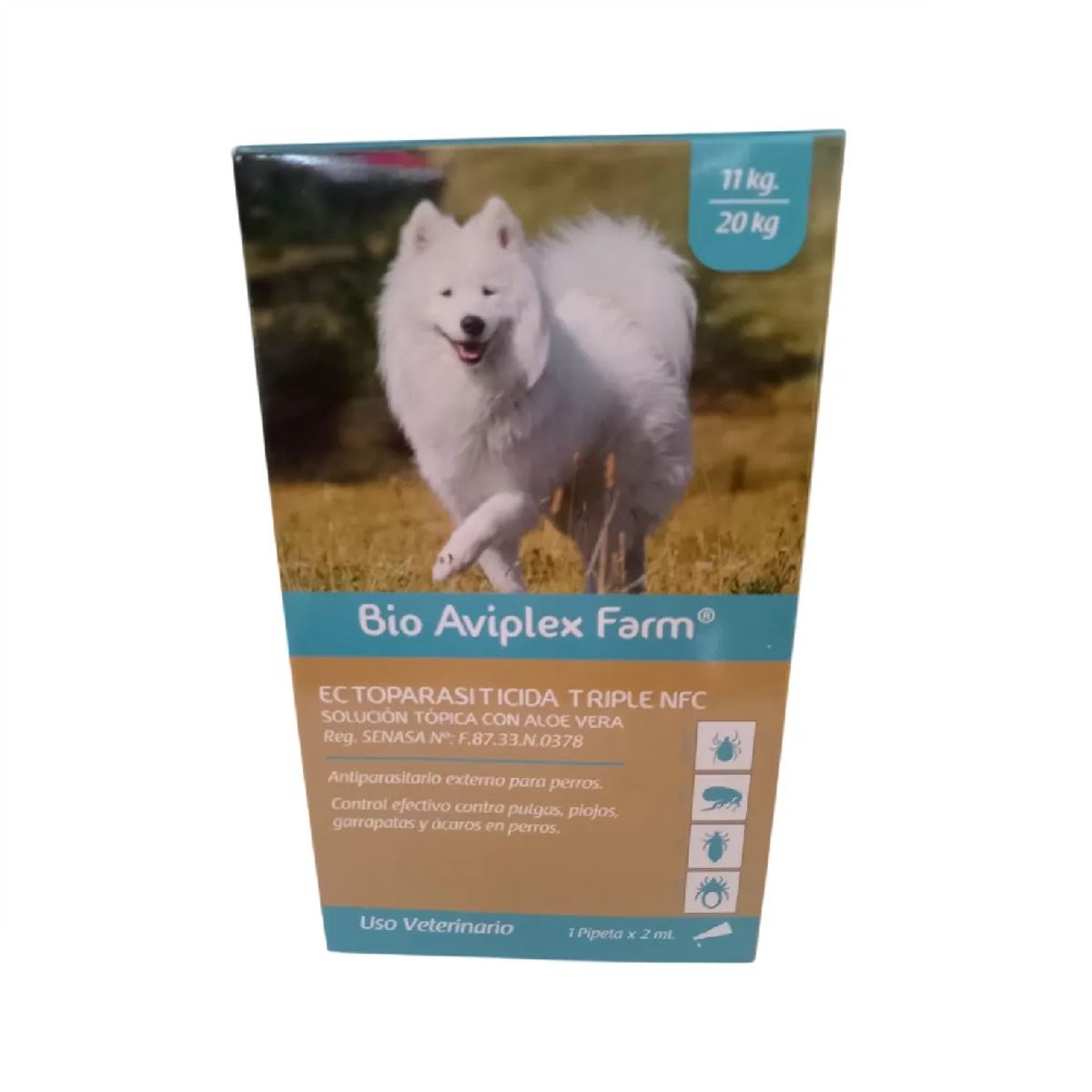 Antiparasitario externo antipulgas en pipeta para perros de 11 a 20kg. Bio Aviplex Farm
