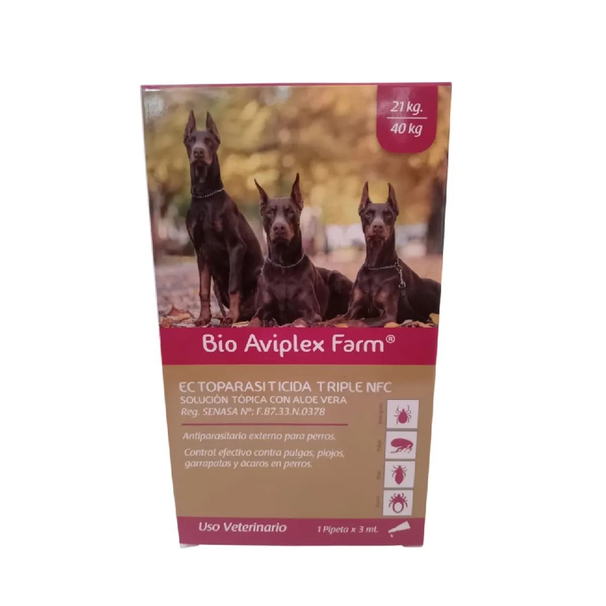 Antiparasitario externo antipulgas en pipeta para perros de 21 a 40kg. Bio Aviplex Farm