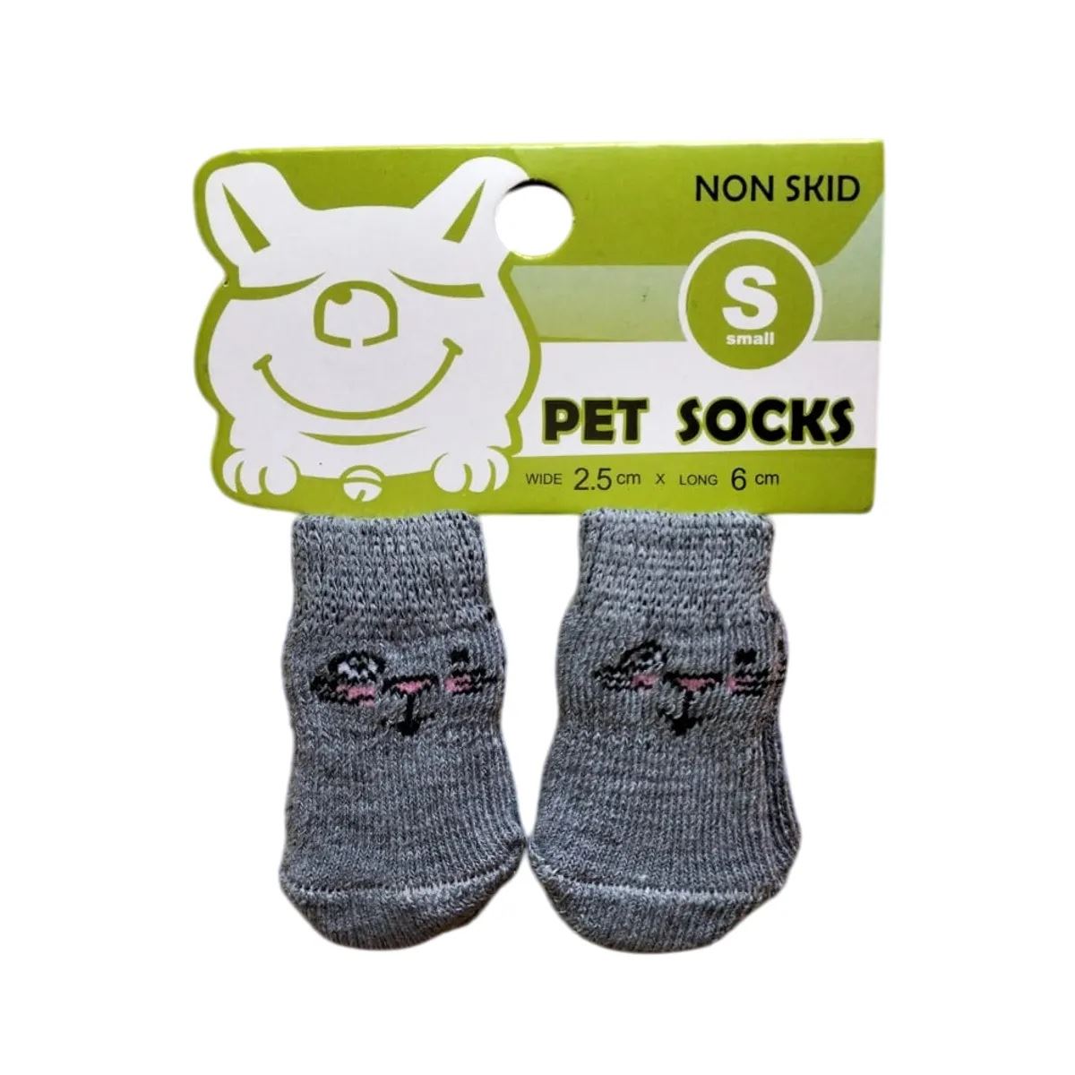 Pack x 1 Set de medias de algodón antideslizantes color gris gatito talla S