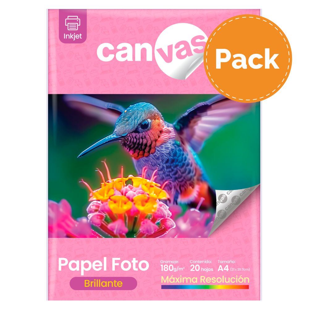 Papel Foto Canvas Brillante 180g 20 Hojas A4 Pack x6