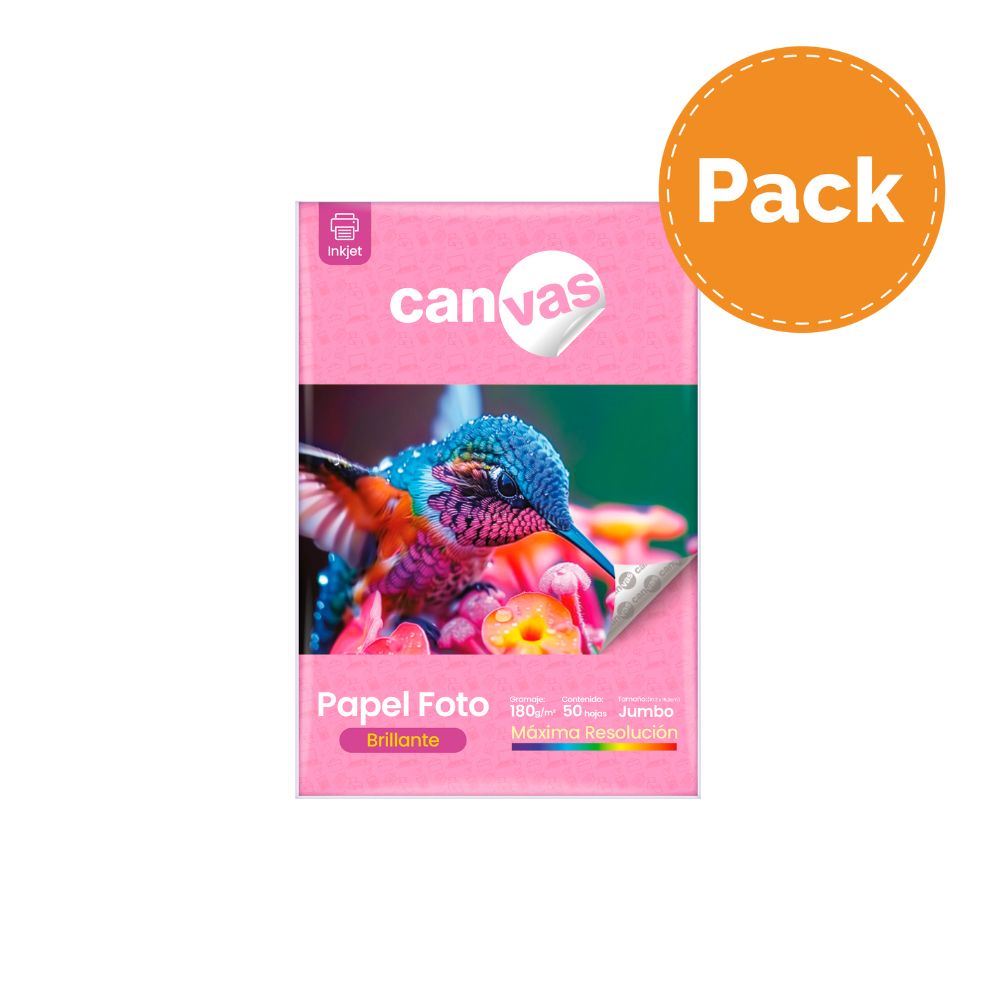 Papel Foto Canvas Brillante 180g 50 Hojas Jumbo Pack x6
