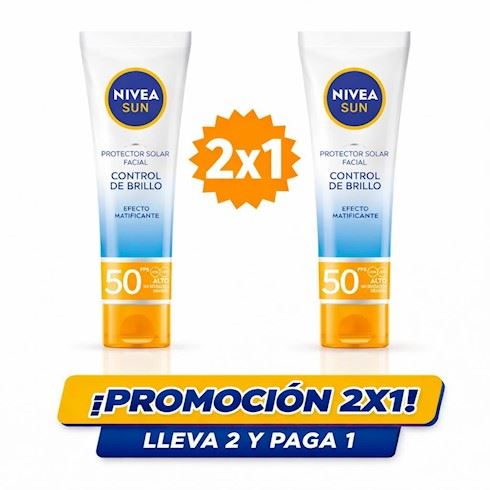 Pack x2 Nivea Sun Protector Solar Facial Control Brillo Matificante  FPS 50 50ml