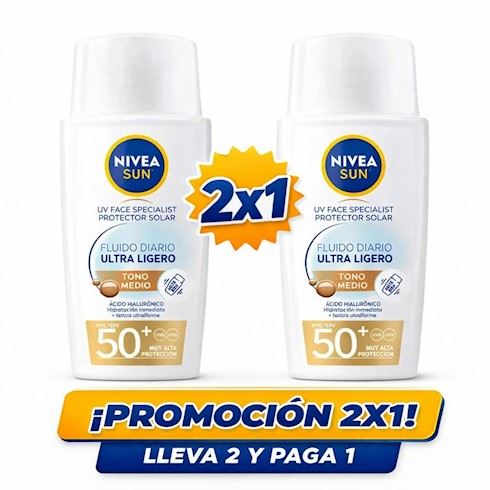 Pack x2 Nivea Sun Protector Solar Facial Fluido Diario Ultraligero 40ml - Tono Medio