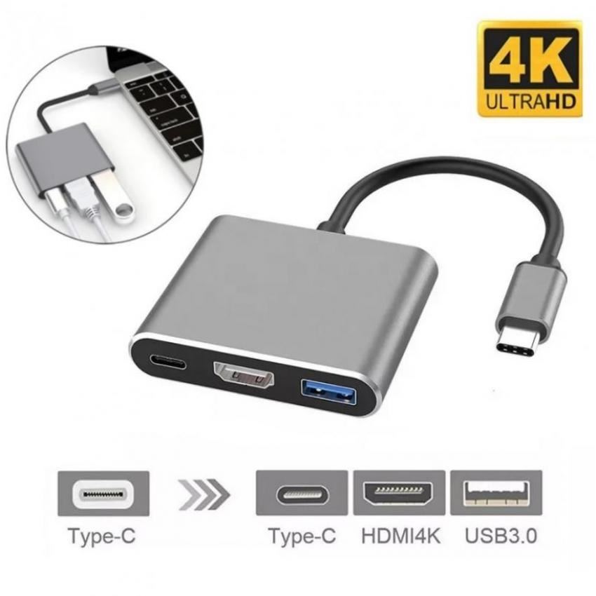 Convertidor 3 en 1 Tipo C a HDMI 4K/ USB 3.0/ Tipo C Multipuerto Metal