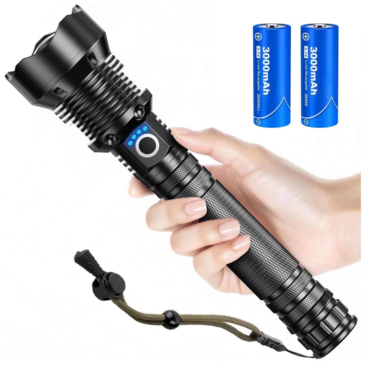 Linterna Táctica Profesional 2000LM Recargable USB-C Con Imán Potente Luz COB Zoom Ajustable Y Power Bank