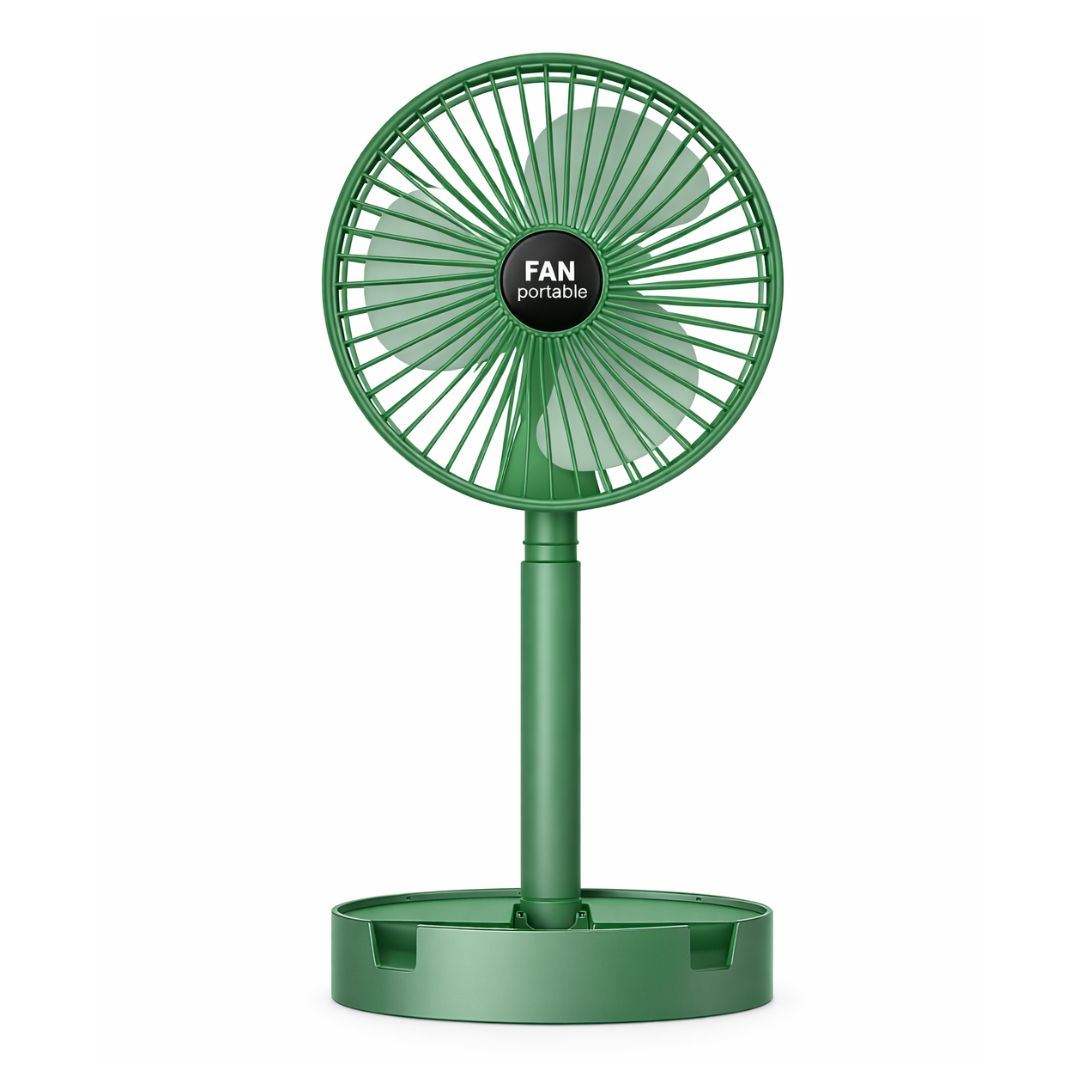 Ventilador Plegable USB Recargable con Altura Ajustable Bajo Ruido y Soporte para Celular