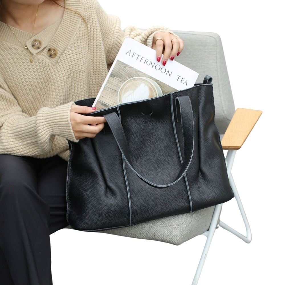 Bolso de Cuero Vacuno De Amplia Capacidad 8692 Negro