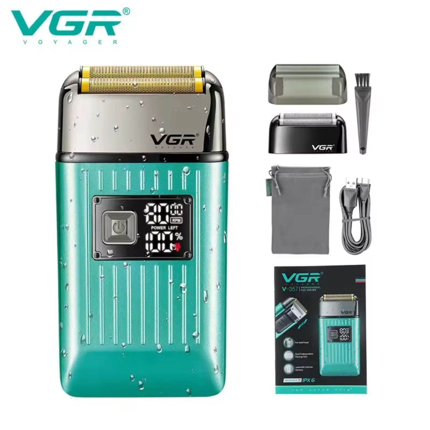 Rasuradora Eléctrica VGR V-357 Hombre Doble Cuchilla Titanio, Uso Profesional y Hogar, con Estuche de Transporte