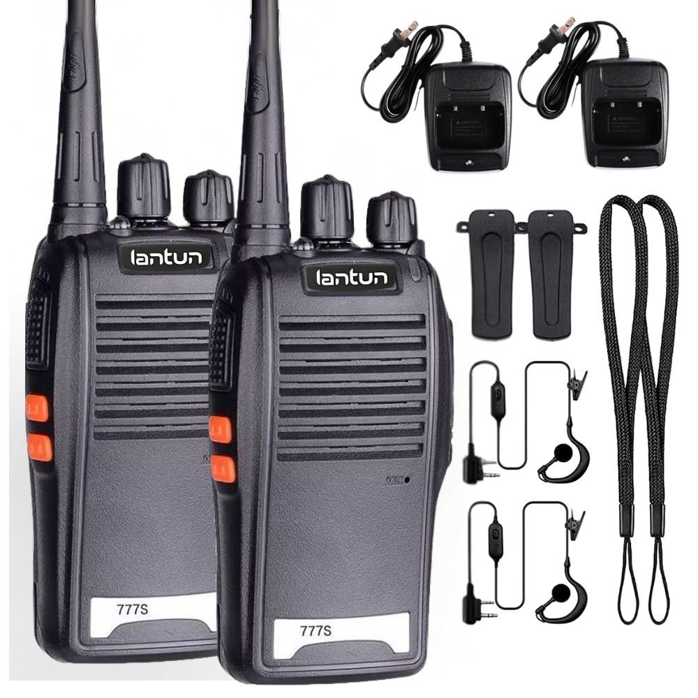 Walkie Talkie Recargable Lantum BF-777S Paquete de 2, Largo Alcance 1-5 km, UHF 400-470 MHz con Linterna LED y Clip de Cinturón