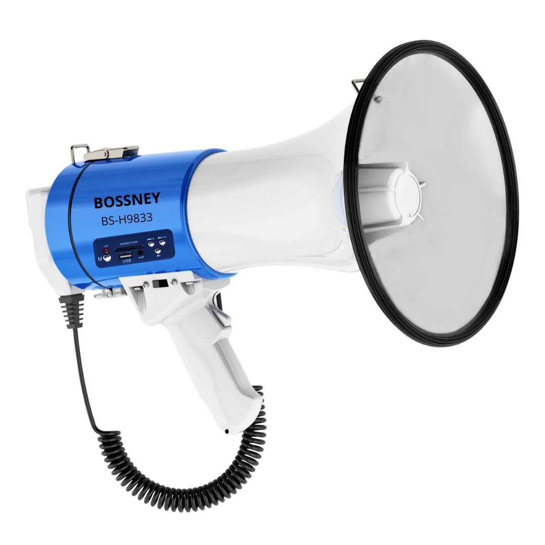 Megáfono Bossney 80W Recargable con Micrófono Grabación 300s y Sirena