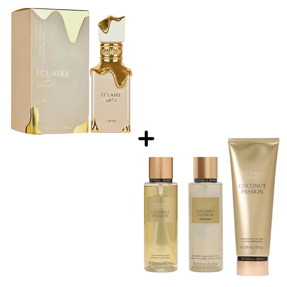 Eclaire Lattafa 100ml + Pack x3 Victoria's Secret Coconut Passion