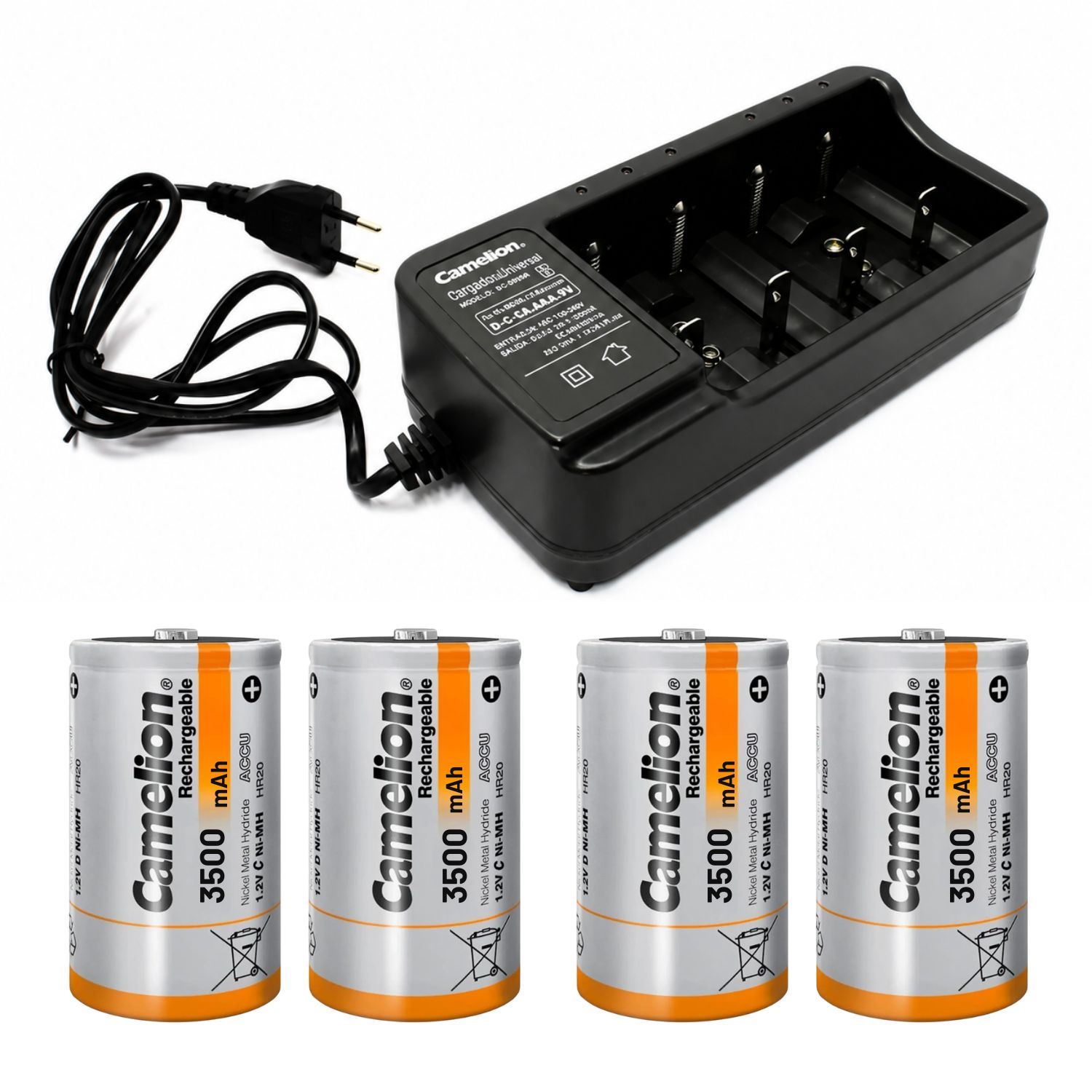 Cargador Universal Para Pilas AA AAA C D Y 9V Con 4 Pilas Recargables Modelo C 3500mAh