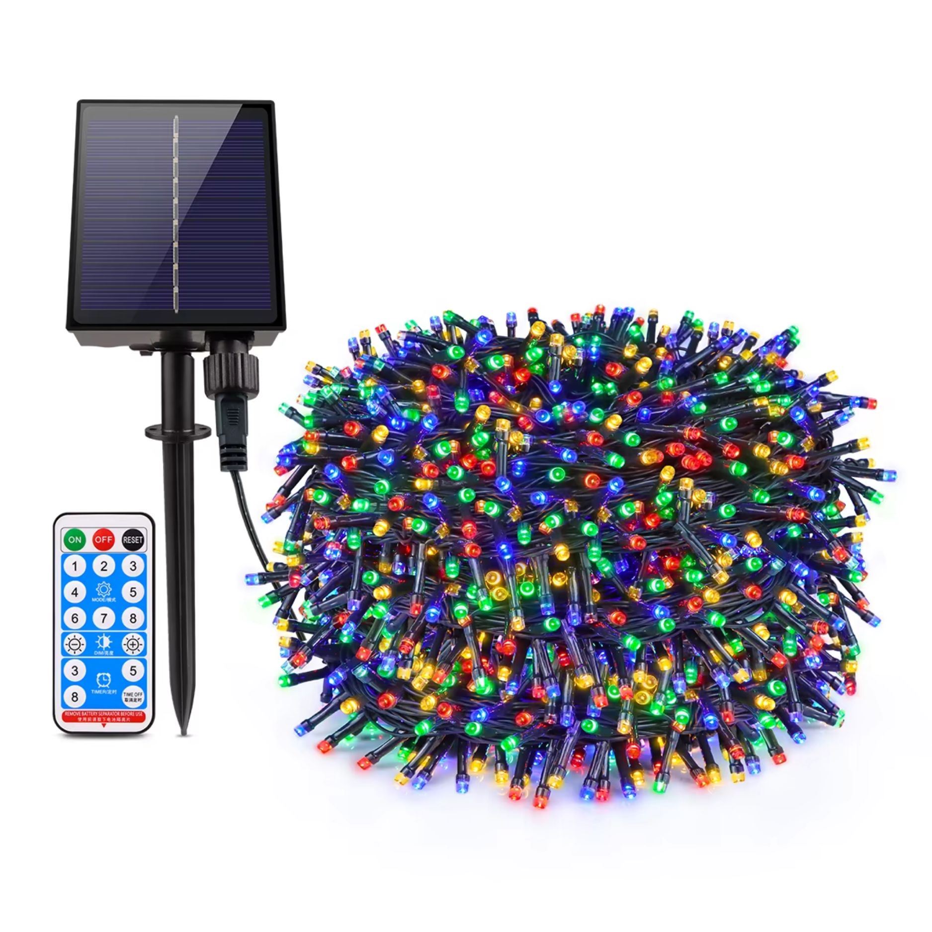 Luces de Navidad Solares Multicolor Arteza 9m 100 LED con Control, 8 Modos, Doble Carga Solar y Tipo C