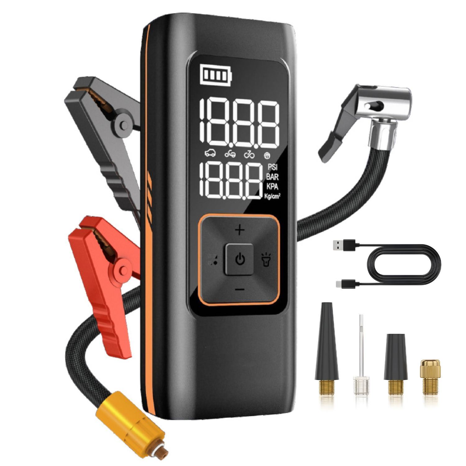 Arrancador de Auto 5 en 1 con Inflador 150PSI + Power Bank + Linterna LED y Pantalla Digital LCD 8000mAh