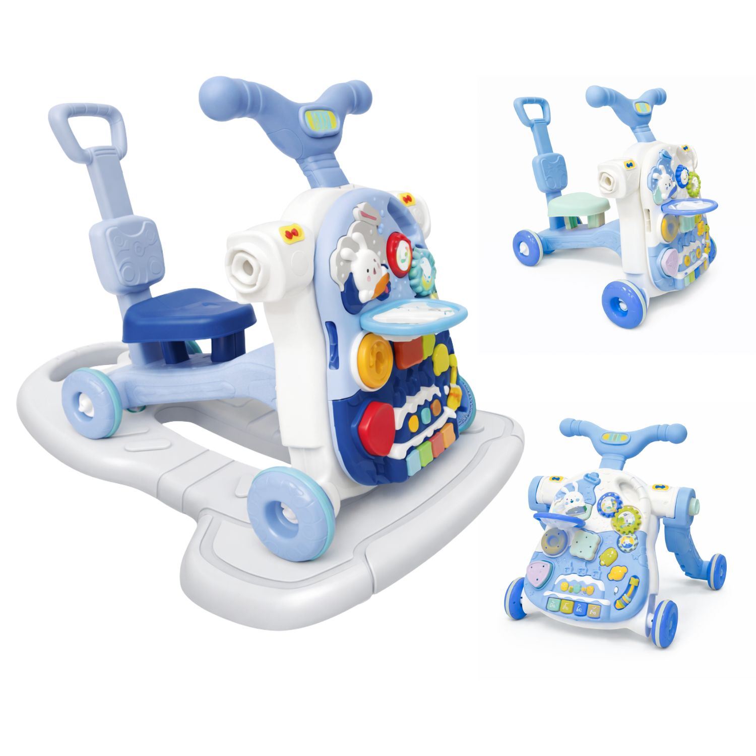 Andador Para Bebé 5 en 1 Caminador Multifuncional Con Mesa De Juegos Scooter Música Luces Y Juguetes Interactivos