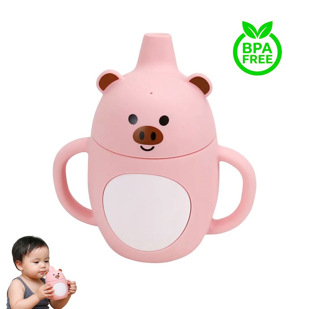 Vaso de Silicona Cerdito rosado 360º anti derrame para bebe