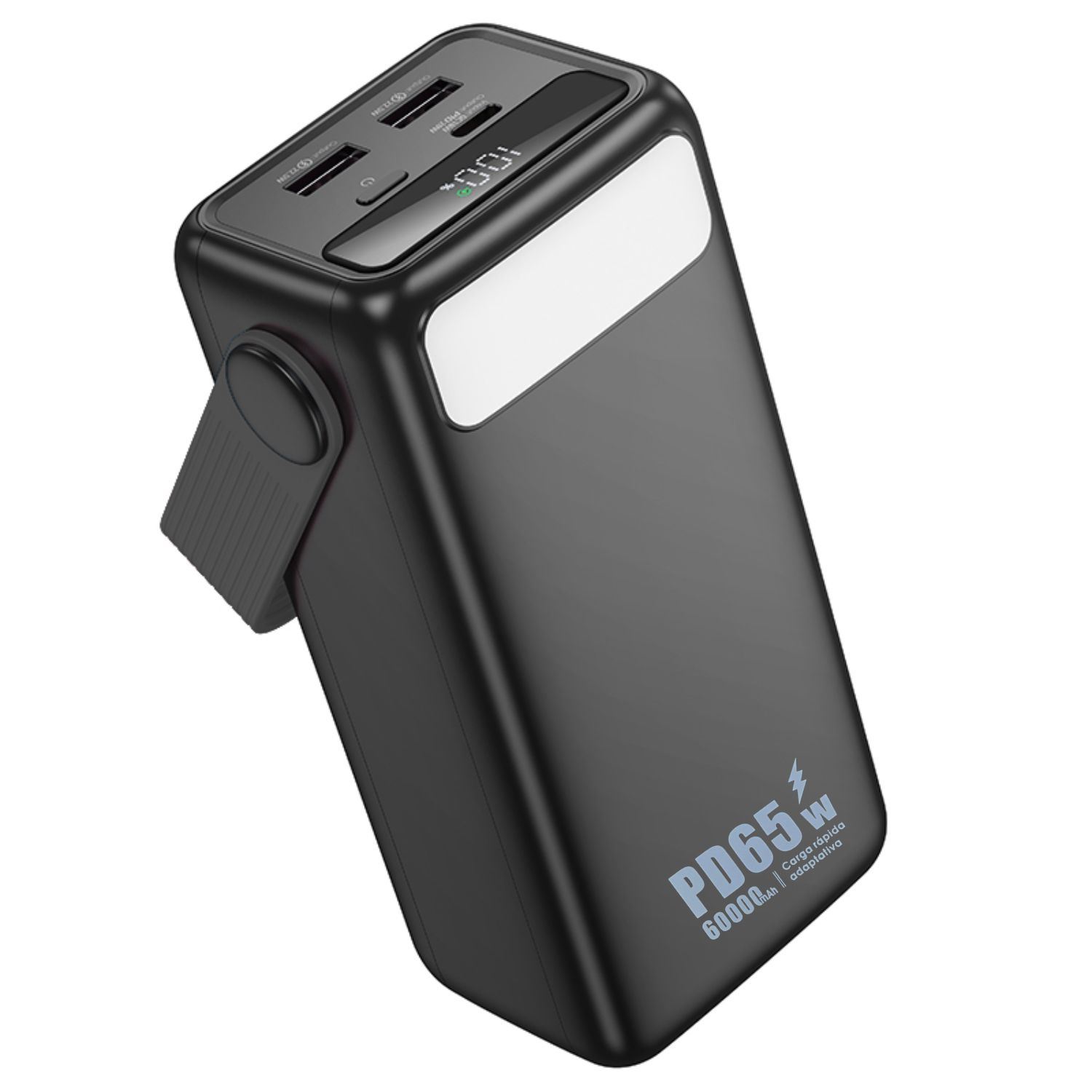 Power Bank 60000mAh Bossney PD65W con indicador digital, linterna integrada y material ABS resistente