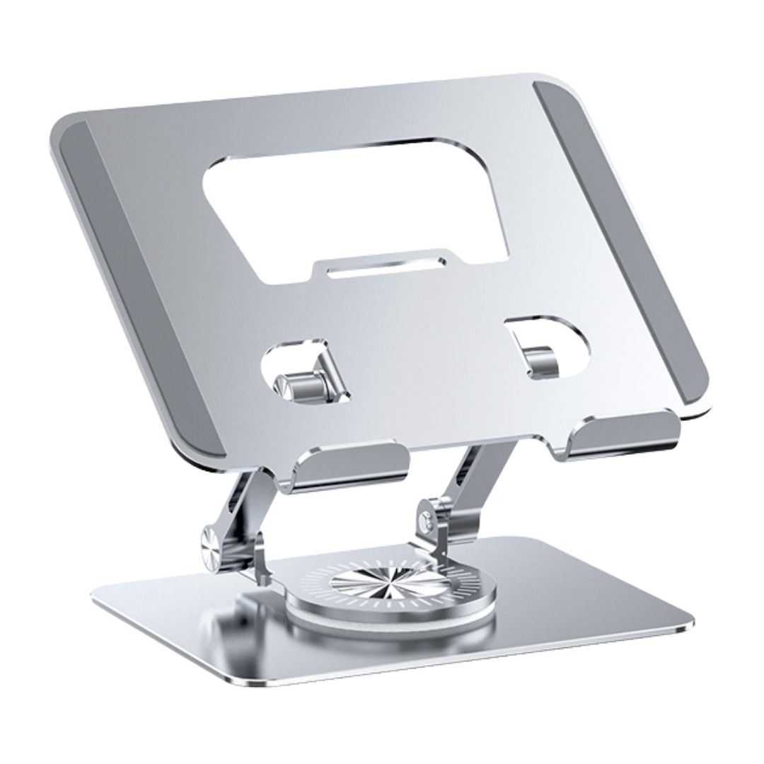 Soporte Metálico Ajustable con Giro 360° y Doble Eje para Tablet