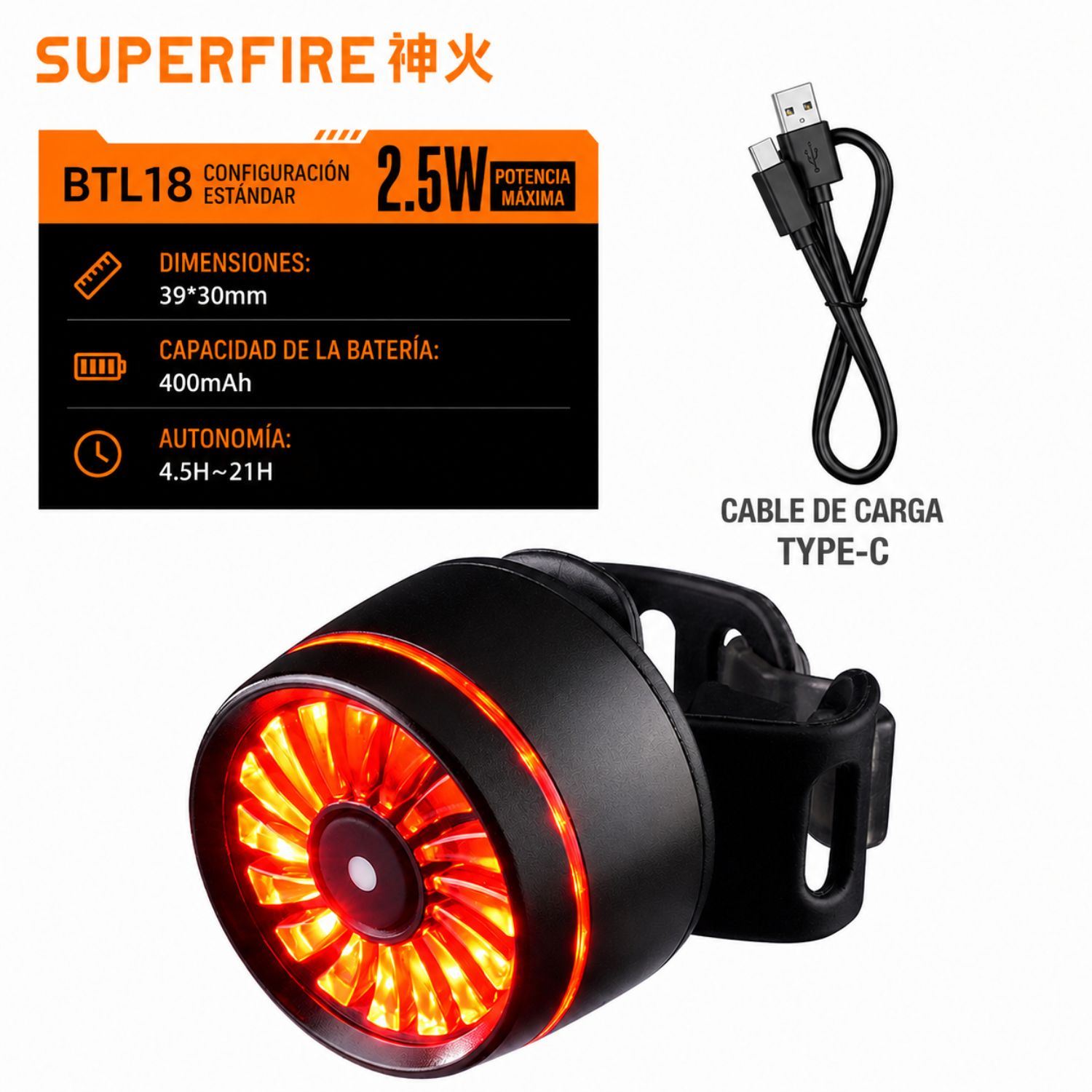Luz Trasera Inteligente Para Bicicleta Sensor De Frenado USB-C IP65 Recargable