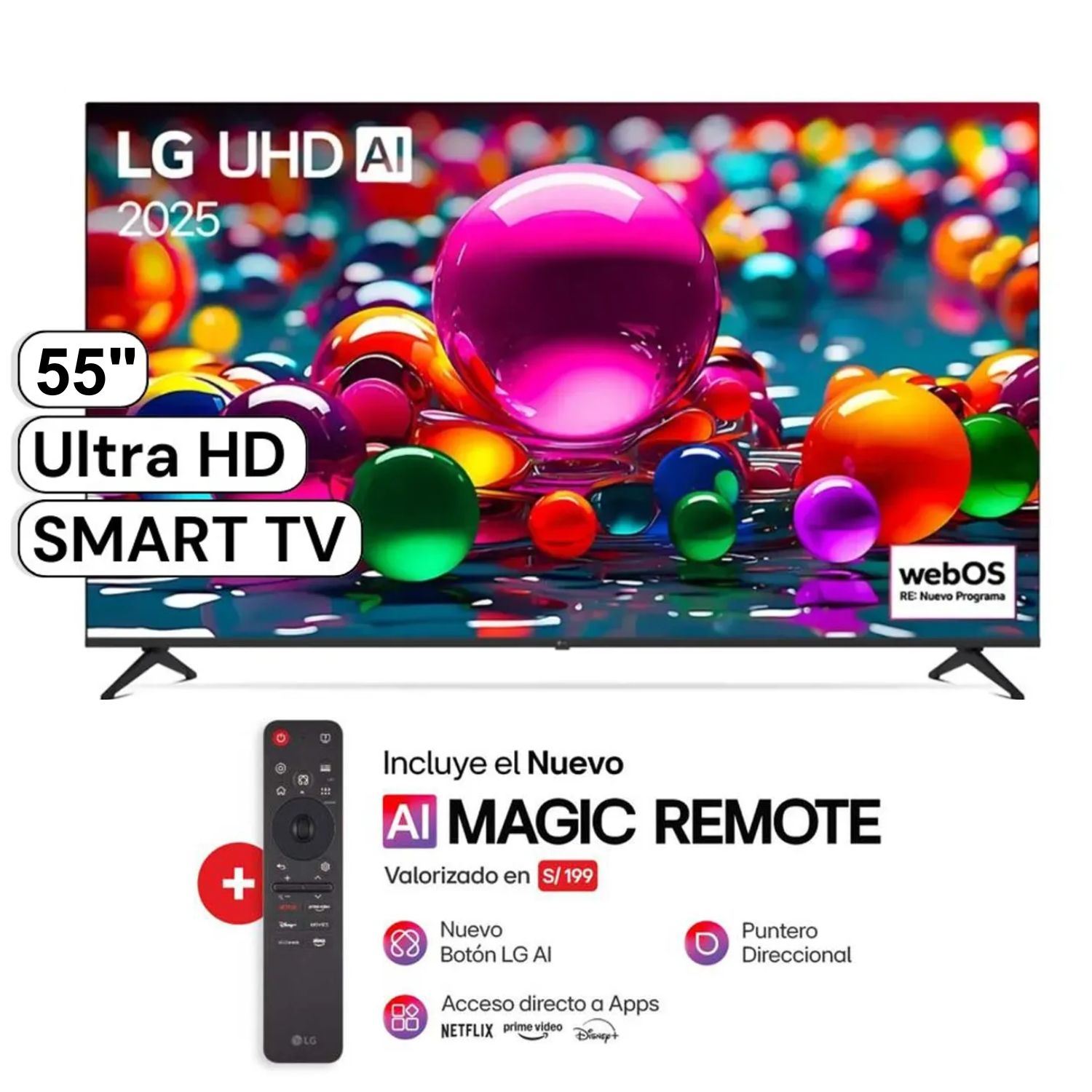 Televisor LG 55" LED UHD 4K Smart TV ThinQ AI 55UA8000PSB + Magic Remote