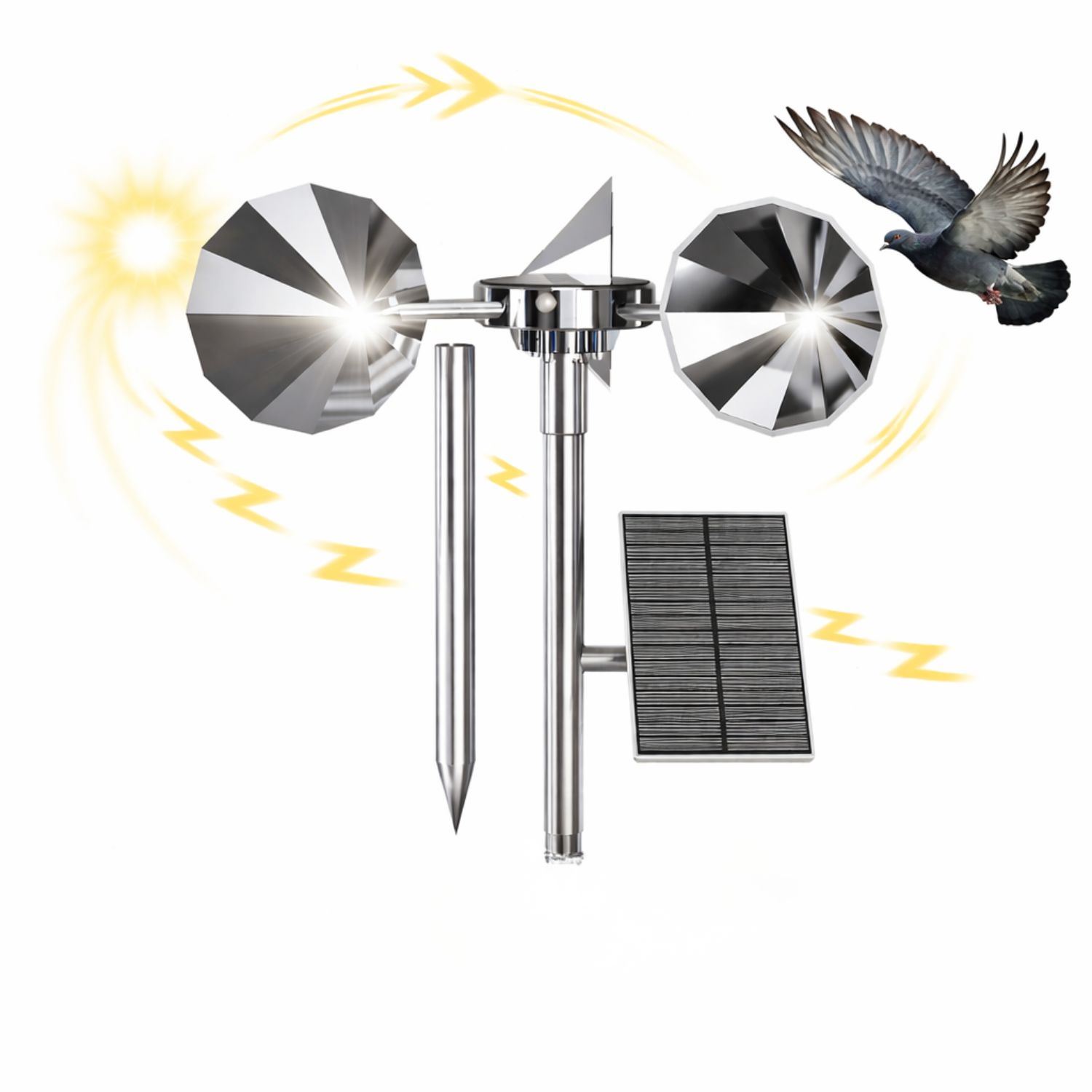 Ahuyentador de aves solar giratorio repelente de palomas y gorriones disuasor reflectante exterior