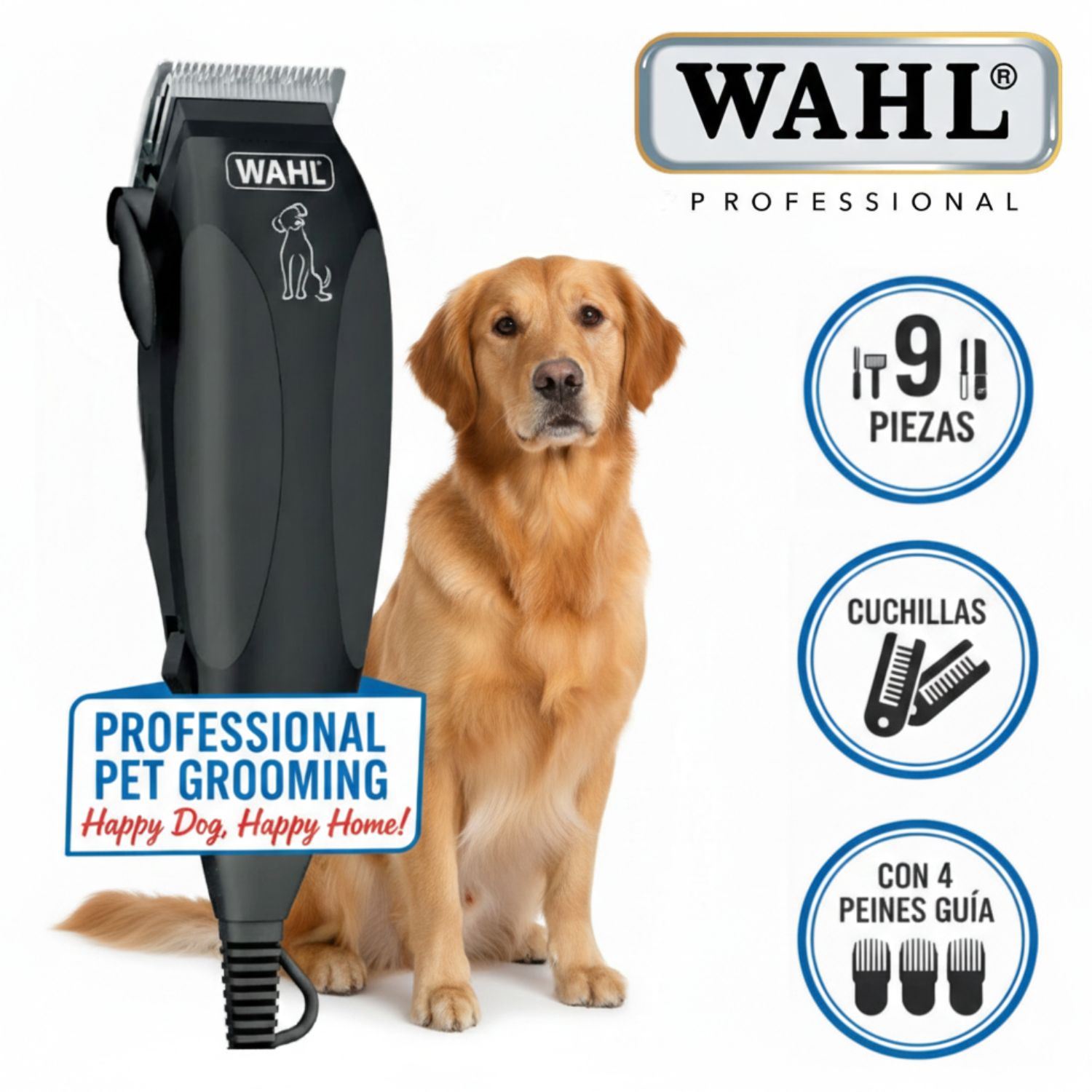 Corta Pelo para Mascotas Wahl 09653-718 Potente Motor Kit 9 piezas