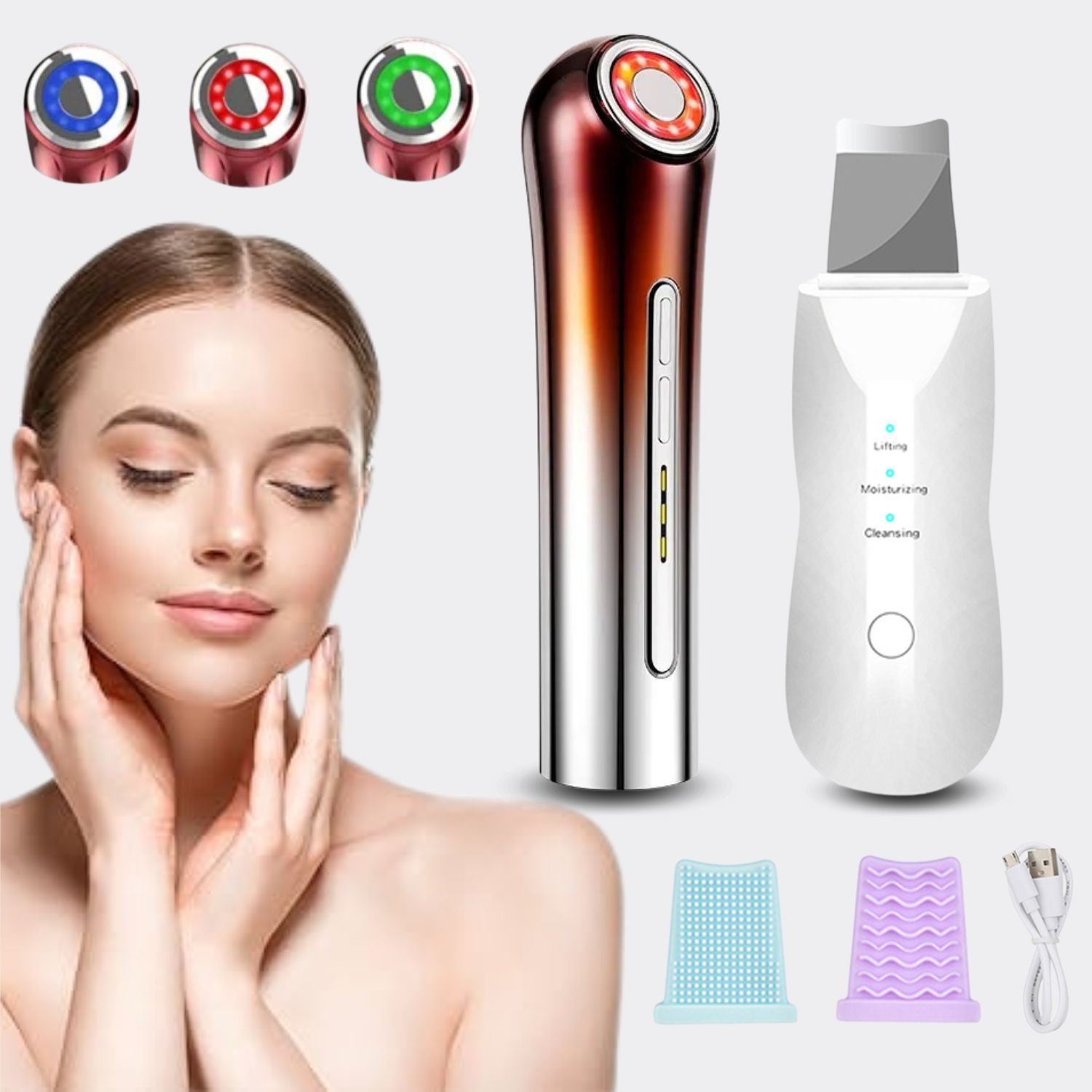 SET BELLEZA 2 EN 1 DISPOSITIVO 6 EN 1 FACIAL PROFESIONAL + LIMPIADOR ULTRASONICO