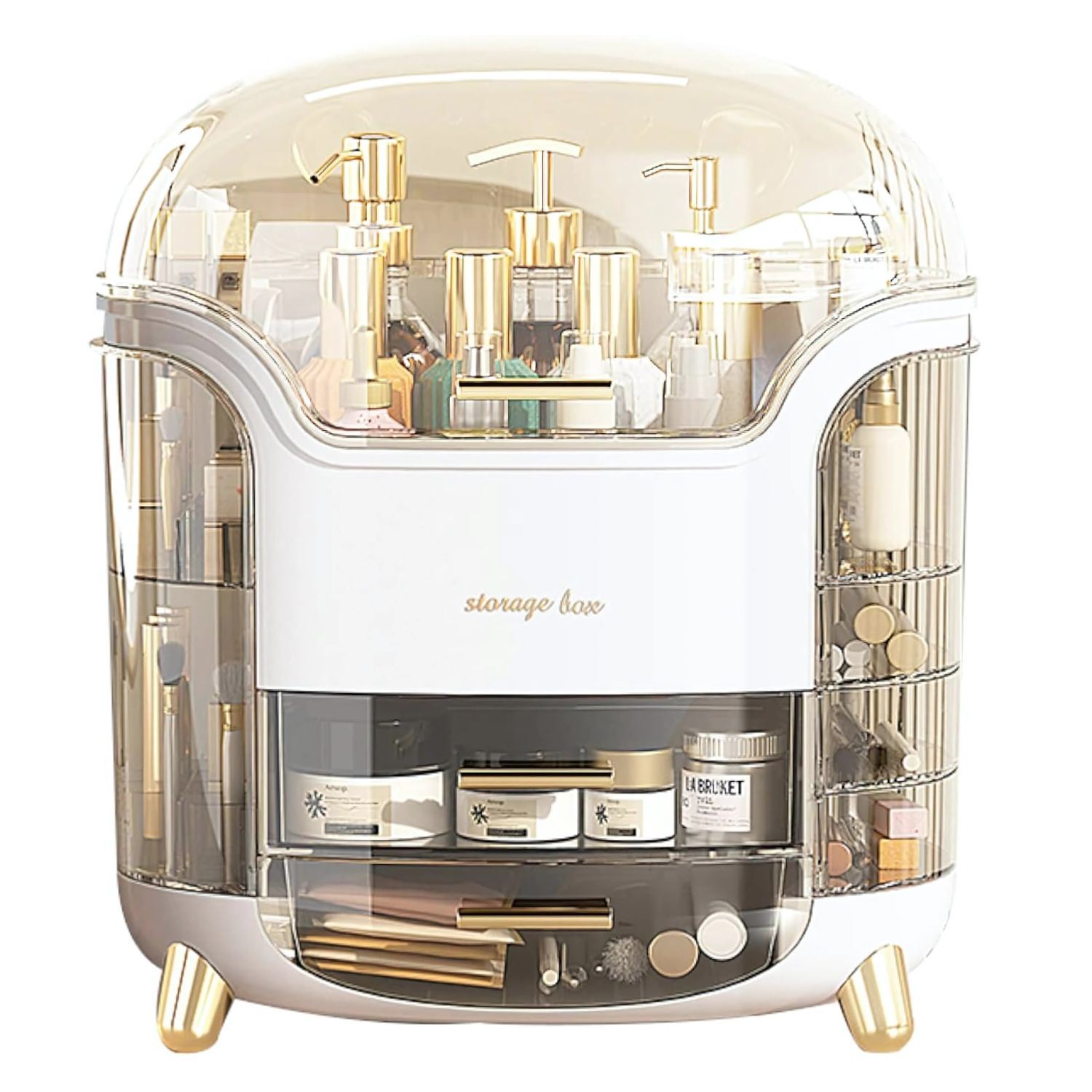 Organizador de Maquillaje con Cajones Tapa Antipolvo Gran Capacidad Caja de Cosméticos Tocador Moderno Multiuso