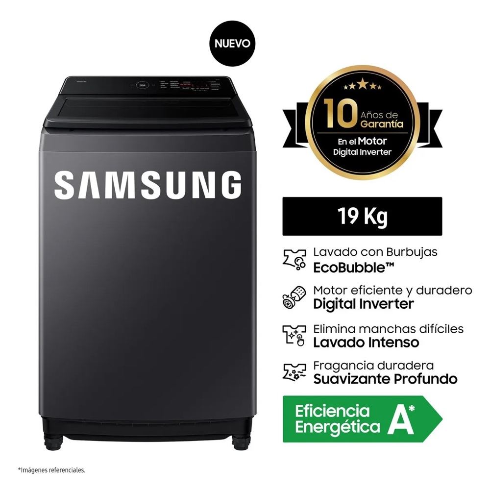 LAVADORA SAMSUNG ECOBUBBLE 19KG GRIS GRAFITO WA40F19E7CPE