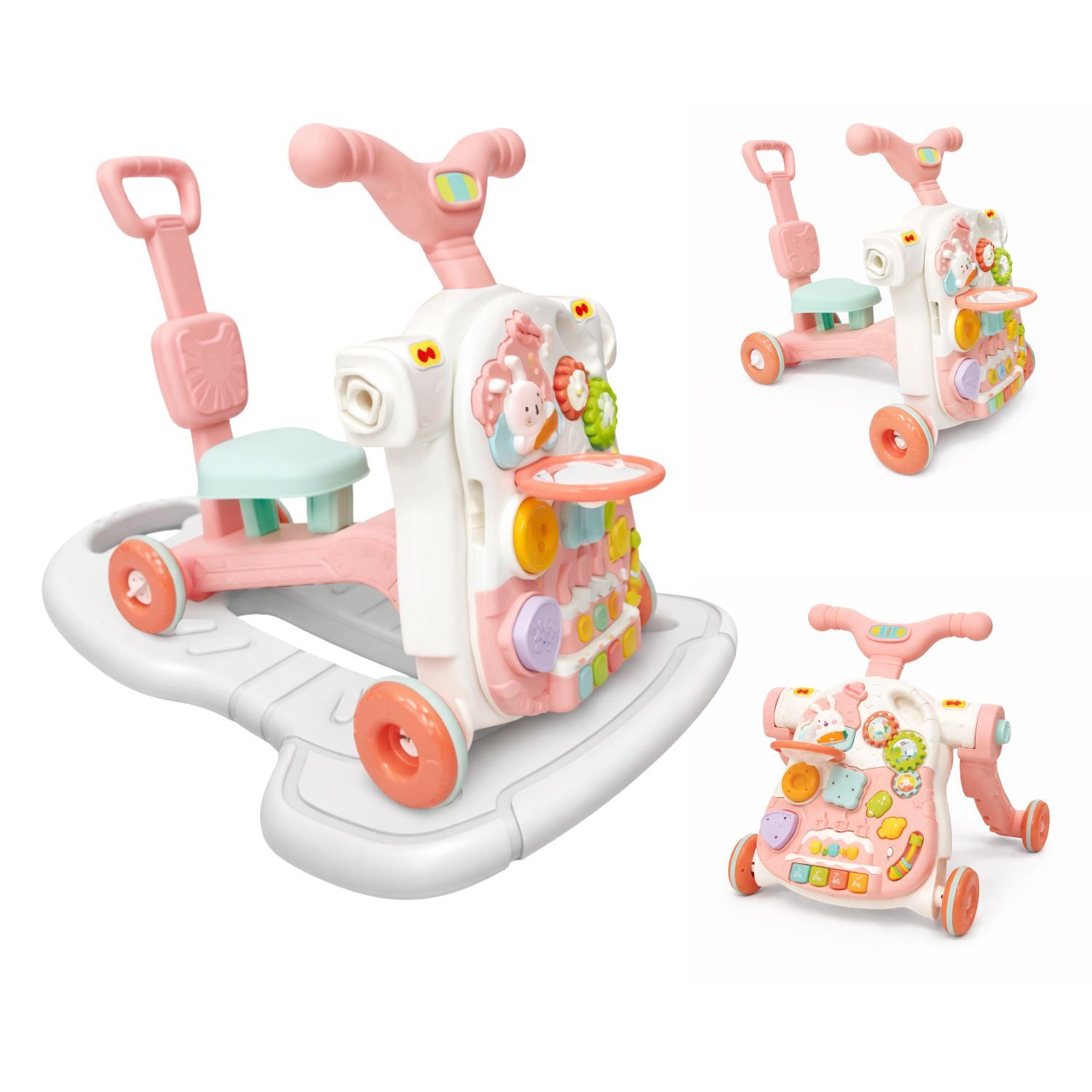 Andador Para Bebé 5 en 1 Caminador Multifuncional Con Mesa De Juegos Scooter Música Luces Y Juguetes Interactivos