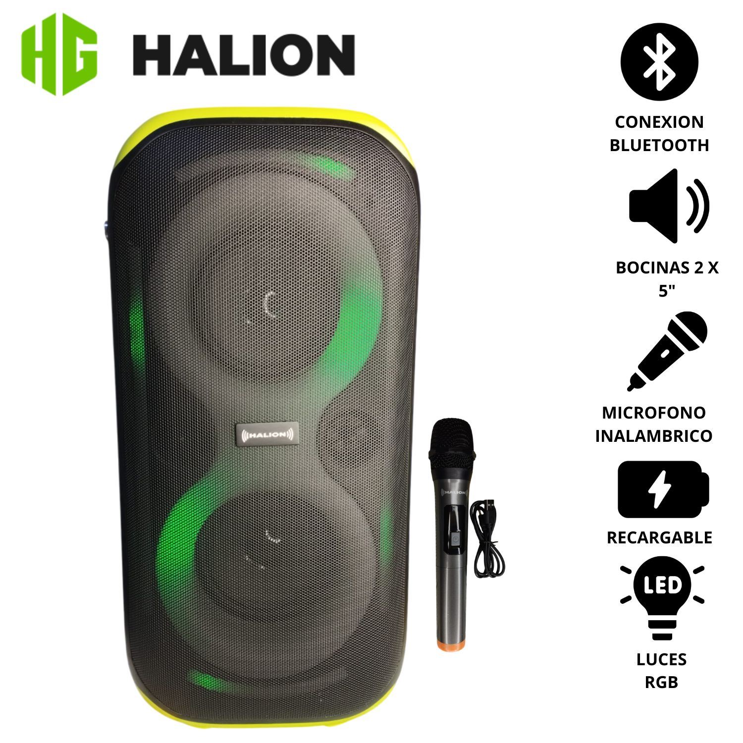 Parlante Portátil Halion Calipso PRO HA W55 USB BT TWS MICROFONO RGB