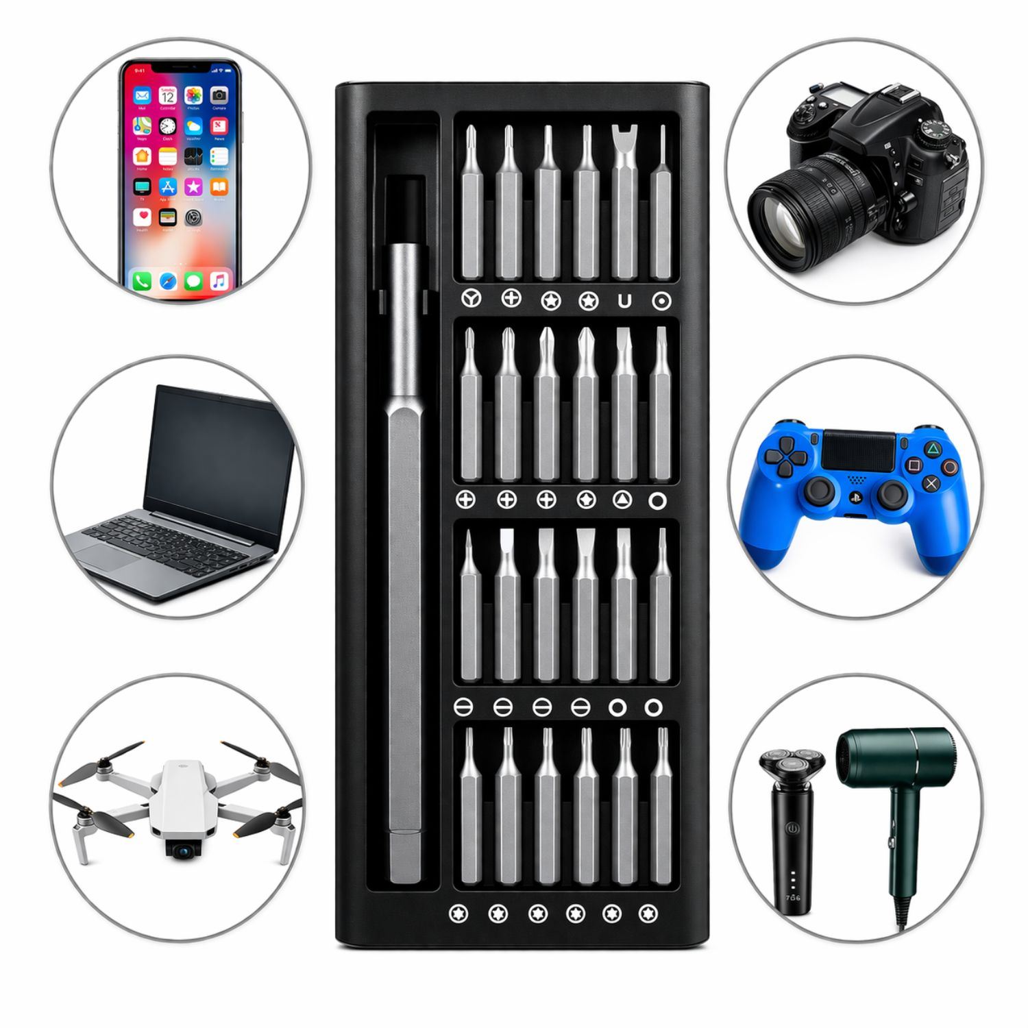 Kit Destornilladores Precisión 24 en 1 Magnético para Reparación Celulares Laptop Electrónica
